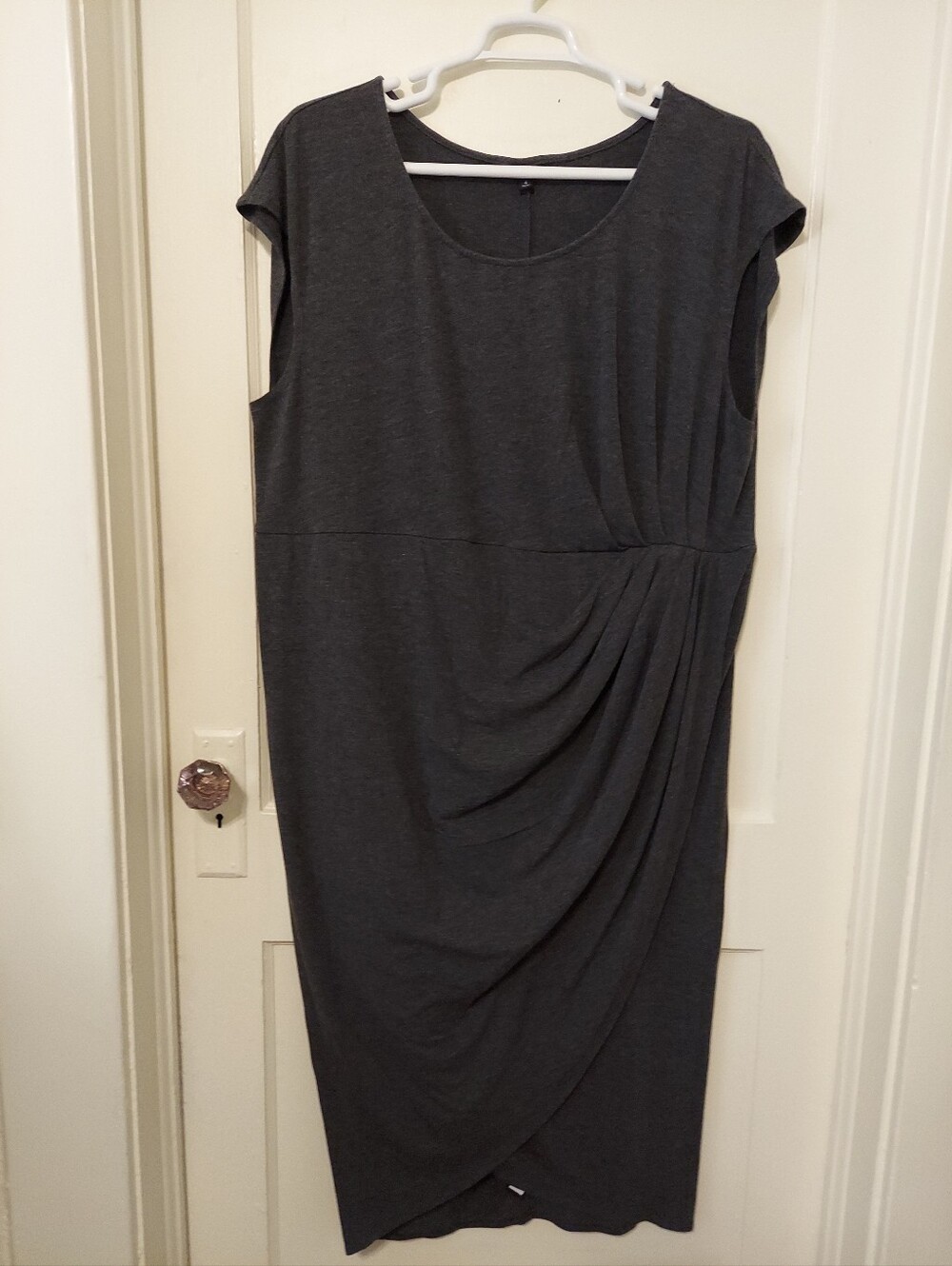 Torrid Ruched Midi Dress 4X Plus Shirred Tulip‎ Gray Knit Minimalist Cocktail